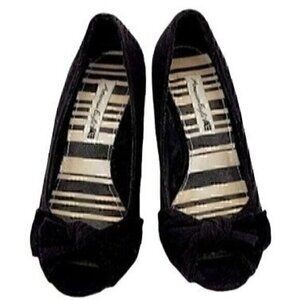 Women's Black Canvas Cork Wedge Sandals 5